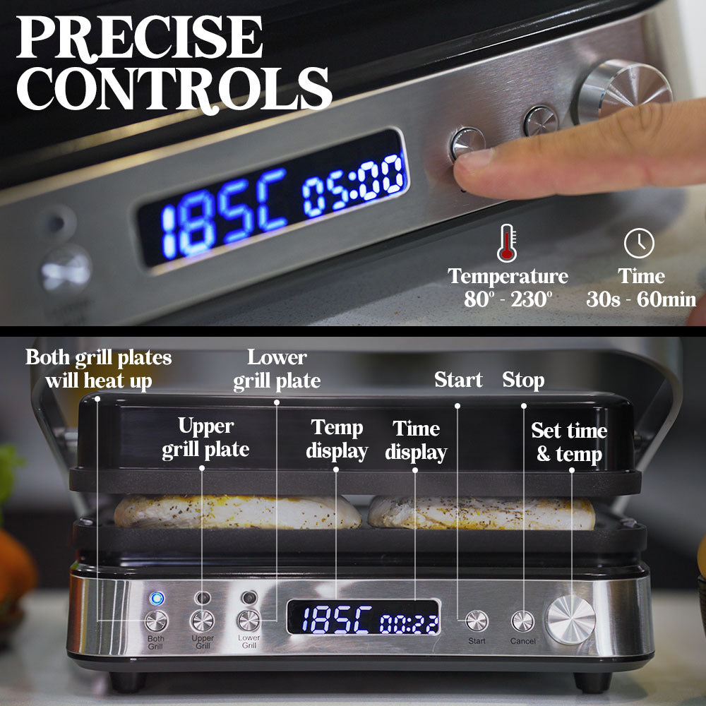 EUROCHEF Smart Multi Contact Grill Sandwich Press Panini Waffle Maker Griddle Stainless Steel