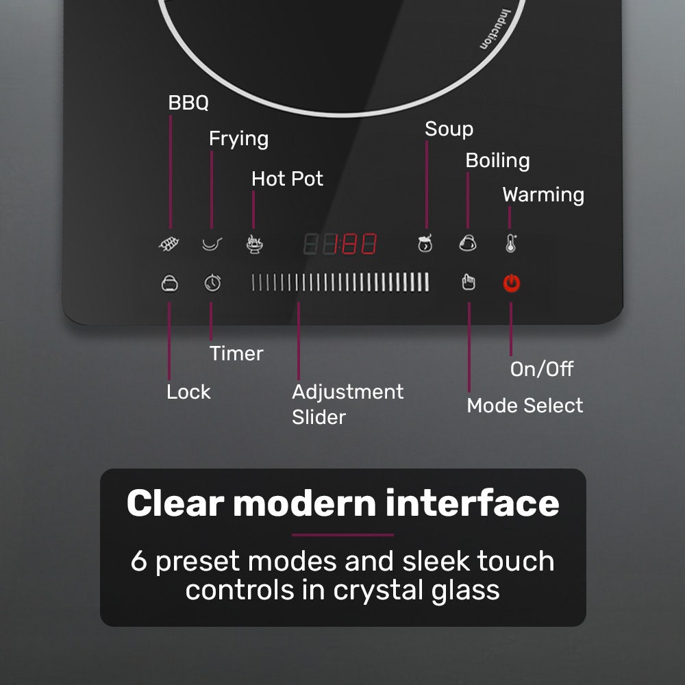 EUROCHEF Induction Cooktop, 2000W, 9 Heat Levels, Fast Electric Portable Cooker, Touch Controls with Slider