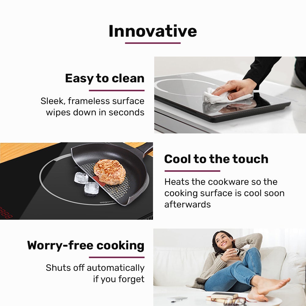EUROCHEF Induction Cooktop, 2000W, 9 Heat Levels, Fast Electric Portable Cooker, Touch Controls with Slider
