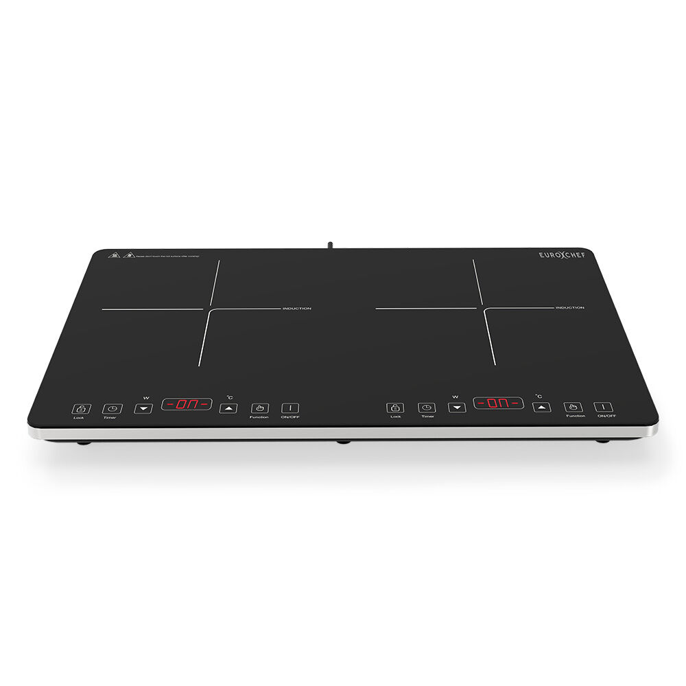 EUROCHEF Double Induction Cooktop, 9 Heat Levels, Fast Electric Portable Cooker, Touch Controls, Standard 10A Power Plug