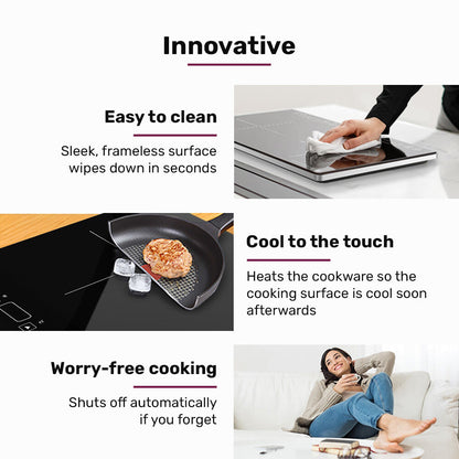 EUROCHEF Double Induction Cooktop, 9 Heat Levels, Fast Electric Portable Cooker, Touch Controls, Standard 10A Power Plug