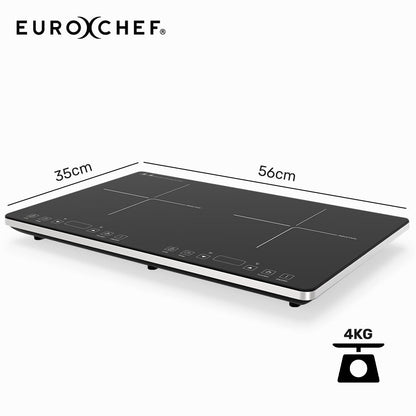 EUROCHEF Double Induction Cooktop, 9 Heat Levels, Fast Electric Portable Cooker, Touch Controls, Standard 10A Power Plug