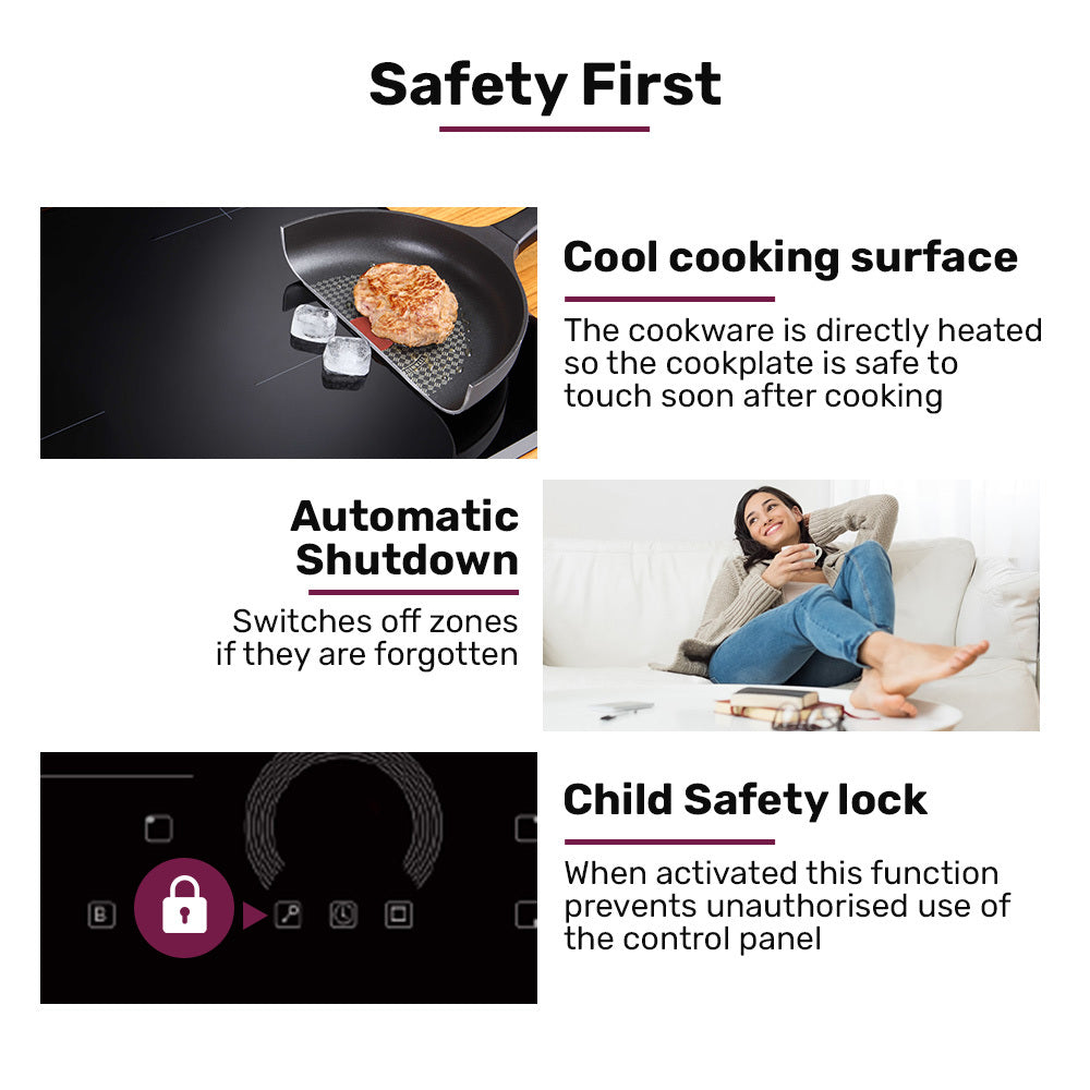 EUROCHEF 60cm 4 Zone Induction Cooktop, 7200W Electric, FlexZone Function, Touch Controls