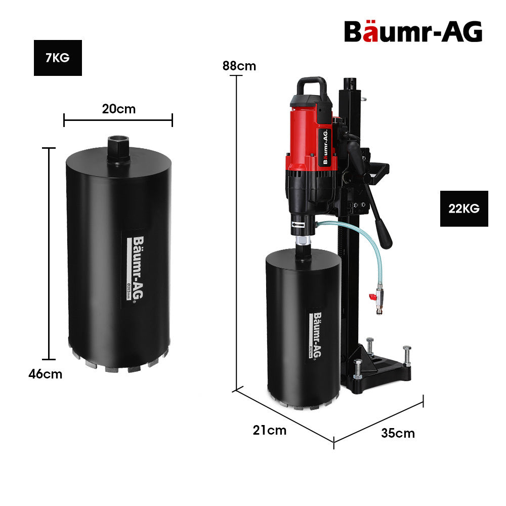 BAUMR-AG 3200W 280mm Vertical Stand Core Drill & 202mm Drill Bit Combo, for Demolition Concrete Coring Hole Drilling