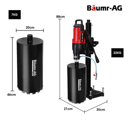 BAUMR-AG 3200W 280mm Vertical Stand Core Drill & 202mm Drill Bit Combo, for Demolition Concrete Coring Hole Drilling