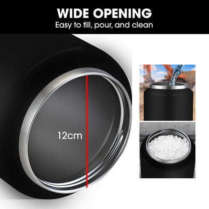 BAUMR-AG 3.8L Double Wall Insulated Stainless Steel Water Bottle, Drink Jug with Handle, Black