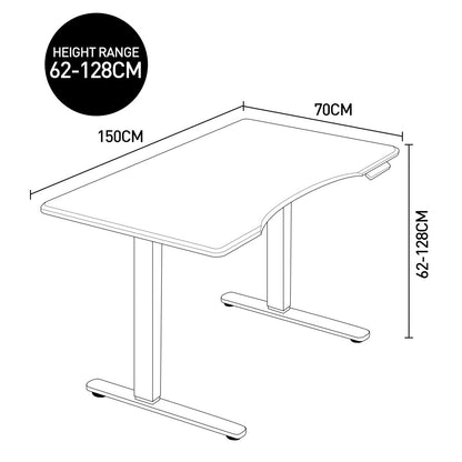 Fortia Sit To Stand Up Standing Desk, 150x70cm, 62-128cm Electric Height Adjustable, Dual Motor, 120kg Load, Arched, Black/White Frame