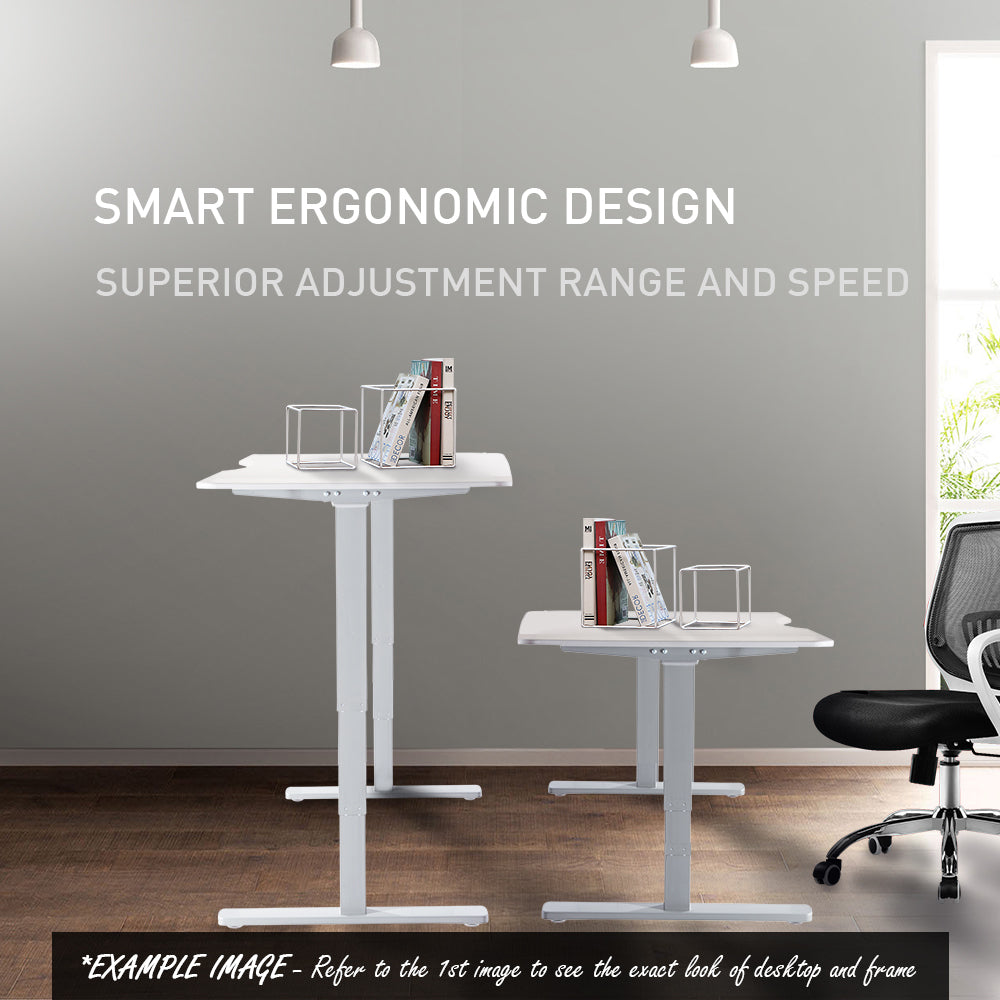 Fortia Sit To Stand Up Standing Desk, 150x70cm, 62-128cm Electric Height Adjustable, Dual Motor, 120kg Load, Arched, White Oak Style/White Frame