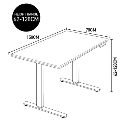 Fortia Sit To Stand Up Standing Desk, 150x70cm, 62-128cm Electric Height Adjustable, Dual Motor, 120kg Load, White Oak Style/Silver Frame