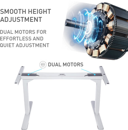 Fortia Sit To Stand Up Standing Desk, 150x70cm, 62-128cm Electric Height Adjustable, Dual Motor, 120kg Load, White Oak Style/White Frame