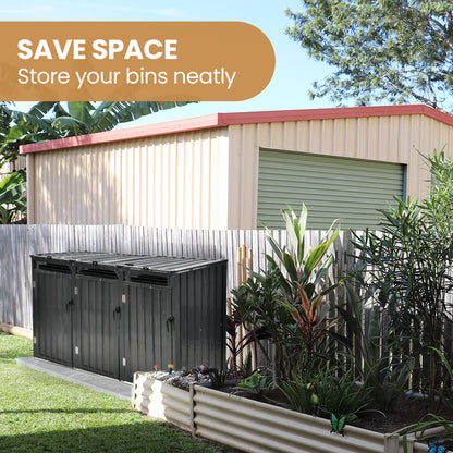 PLANTCRAFT Triple Steel Wheelie Garbage Bin Storage Shed, Enclosure with 3 Opening Doors