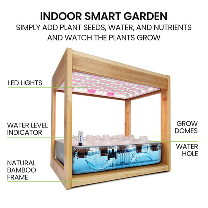 PLANTCRAFT 12 Pod Indoor Hydroponic Growing System with Bamboo Frame & LED Lights