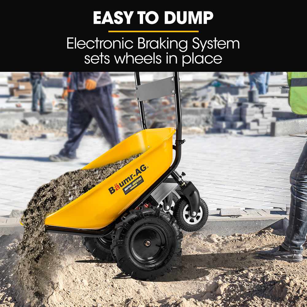 Baumr-AG 40V Battery Powered Wheelbarrow Motorised Electric, 100L Bucket Volume, 4 Wheel, 260kg Capacity