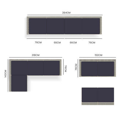 LONDON RATTAN 4 Seater Modular Outdoor Lounge Sofa Setting, Grey