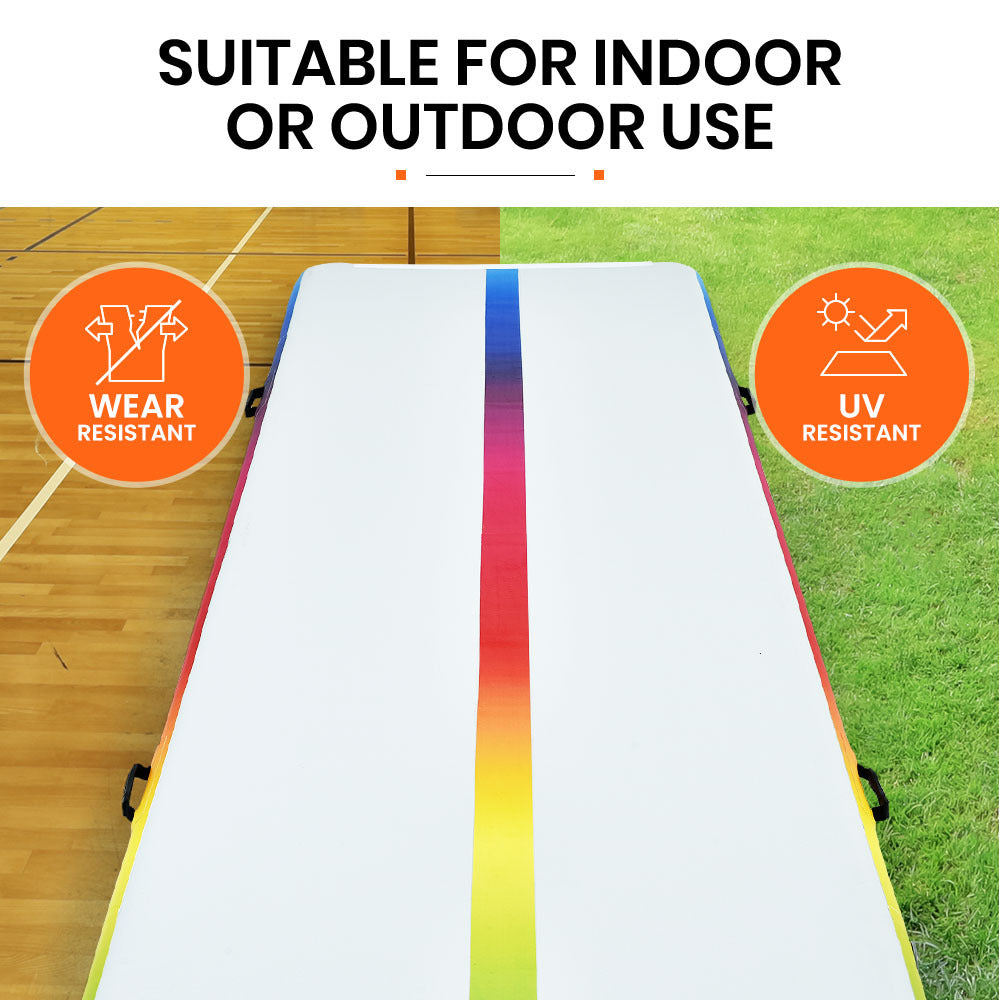 PROFLEX  600x200x20cm Inflatable Air Track Mat Tumbling Gymnastics, Multicolour, with Electric Pump