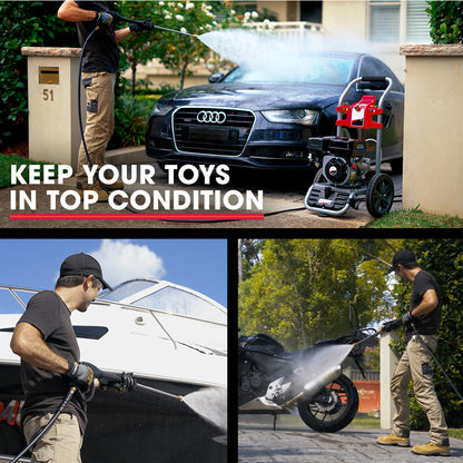 JET-USA 4800PSI Petrol Powered High Pressure Washer, w/ 30m Hose and Drain Cleaner - CX630