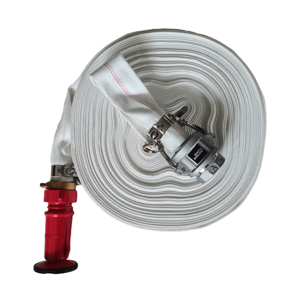 PROTEGE 20m x 38mm Canvas Lay Flat Fire Hose Kit, High Pressure, Adjustable Nozzle, Irrigation Suitable