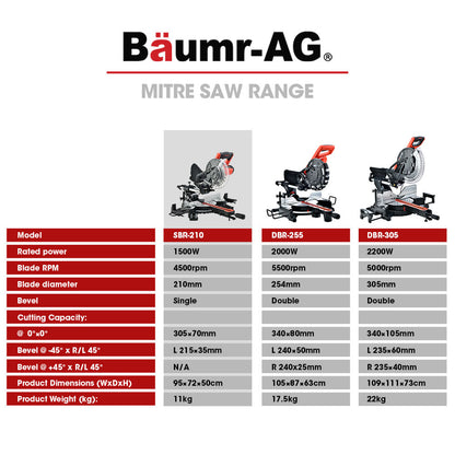 BAUMR-AG 210mm Compound Mitre Saw Dual Bevel Sliding Drop Saws 1500W