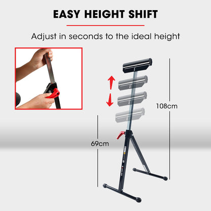 Baumr-AG Height Adjustable Roller Support Stand, 60kg Capacity, Folding