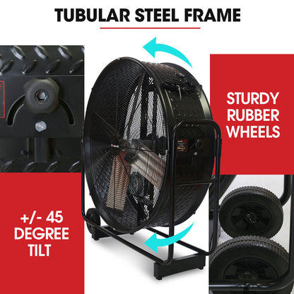 BAUMR-AG 42" 1067mm 660W Industrial Mobile Floor Drum Fan, Belt Drive, Tilting, Large, Commercial,  Heavy-duty Frame, EESS Certified