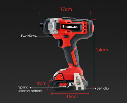 BAUMR-AG 20V Cordless Impact Driver Lithium Screwdriver Kit w/ Battery Charger