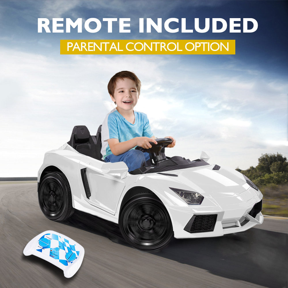 ROVO KIDS Lamborghini Inspired Ride-On Car, Remote Control, Battery Charger, White