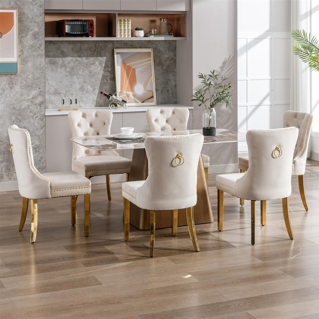 AADEN 4x Velvet Dining Chairs with Golden Metal Legs-Black