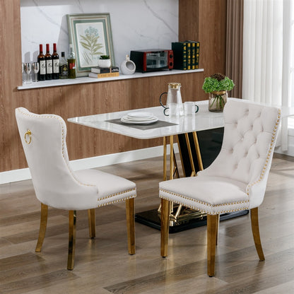 AADEN 4x Velvet Dining Chairs with Golden Metal Legs-Black