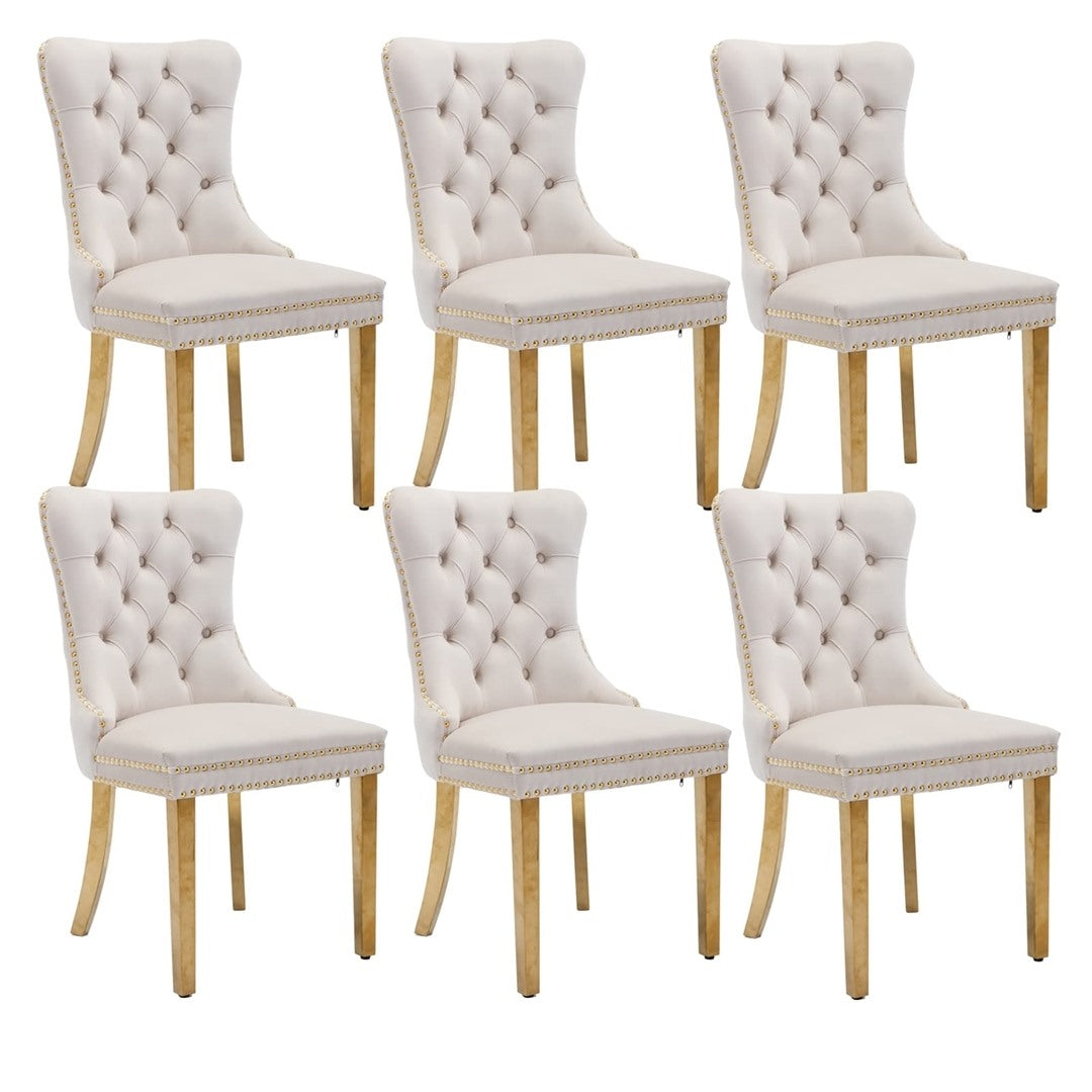 AADEN 6x Velvet Dining Chairs with Golden Metal Legs-Black