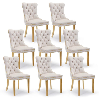 AADEN 8x Velvet Dining Chairs with Golden Metal Legs-Black