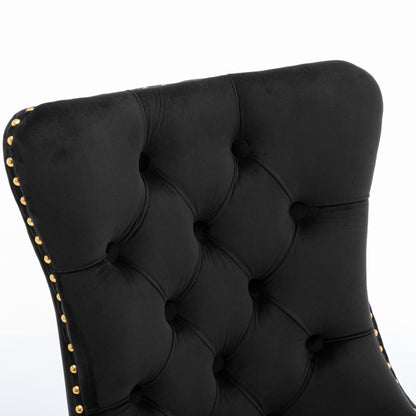 6x Velvet Dining Chairs with Golden Metal Legs-Black