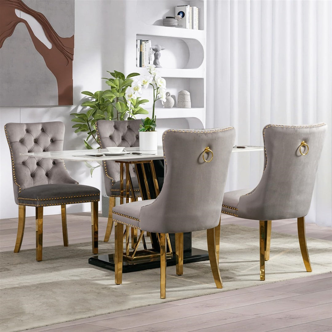 AADEN 2x Velvet Dining Chairs with Golden Metal Legs-Black