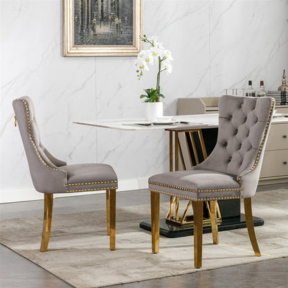 AADEN 2x Velvet Dining Chairs with Golden Metal Legs-Black