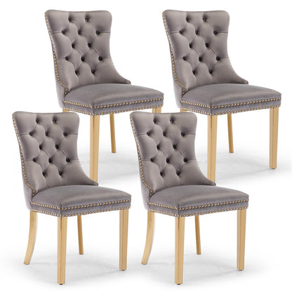 AADEN 4x Velvet Dining Chairs with Golden Metal Legs-Black