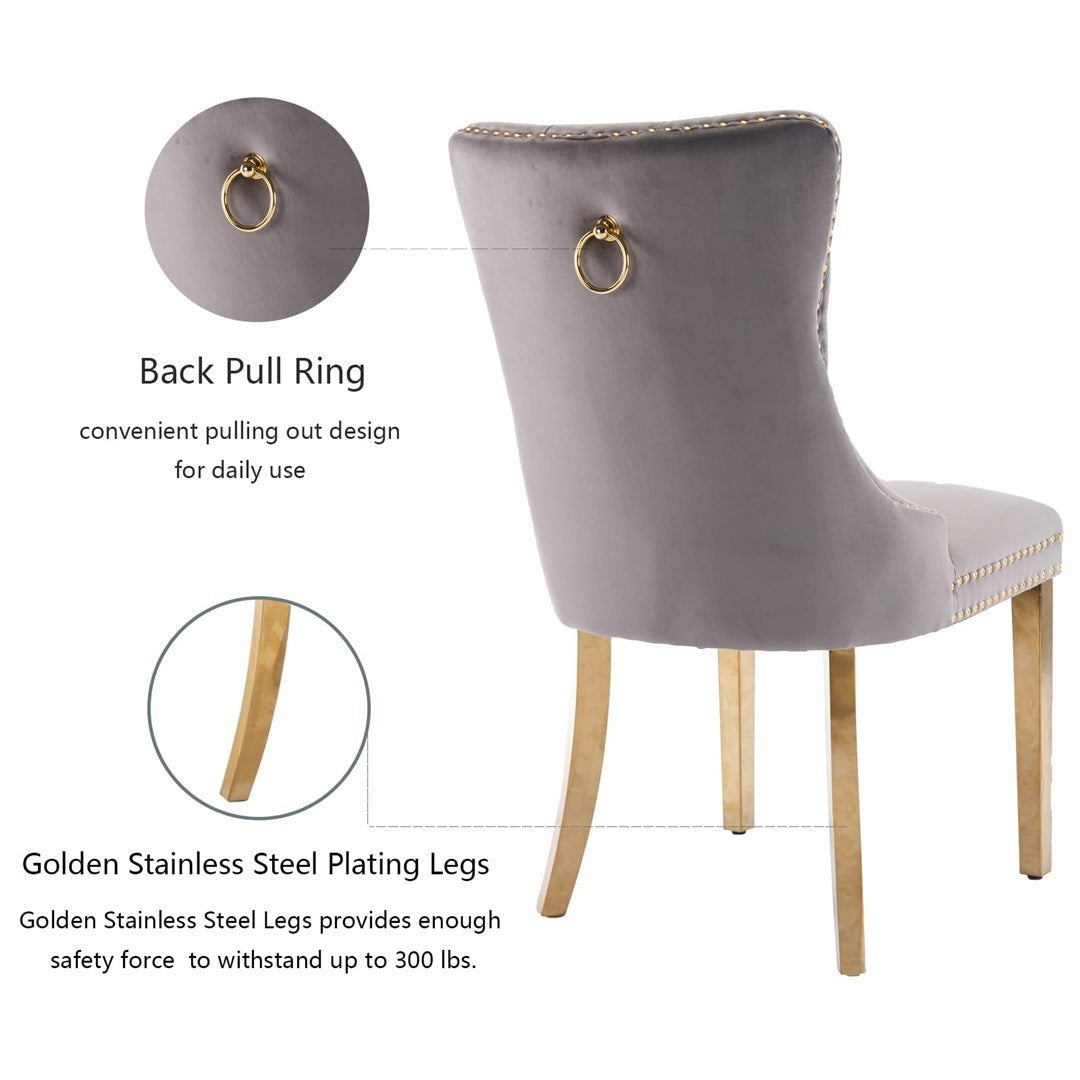 AADEN 6x Velvet Dining Chairs with Golden Metal Legs-Black