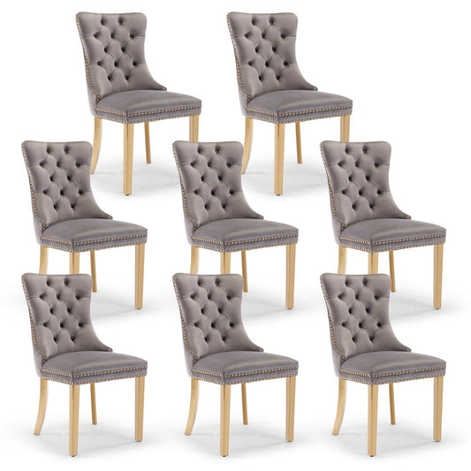 AADEN 8x Velvet Dining Chairs with Golden Metal Legs-Black