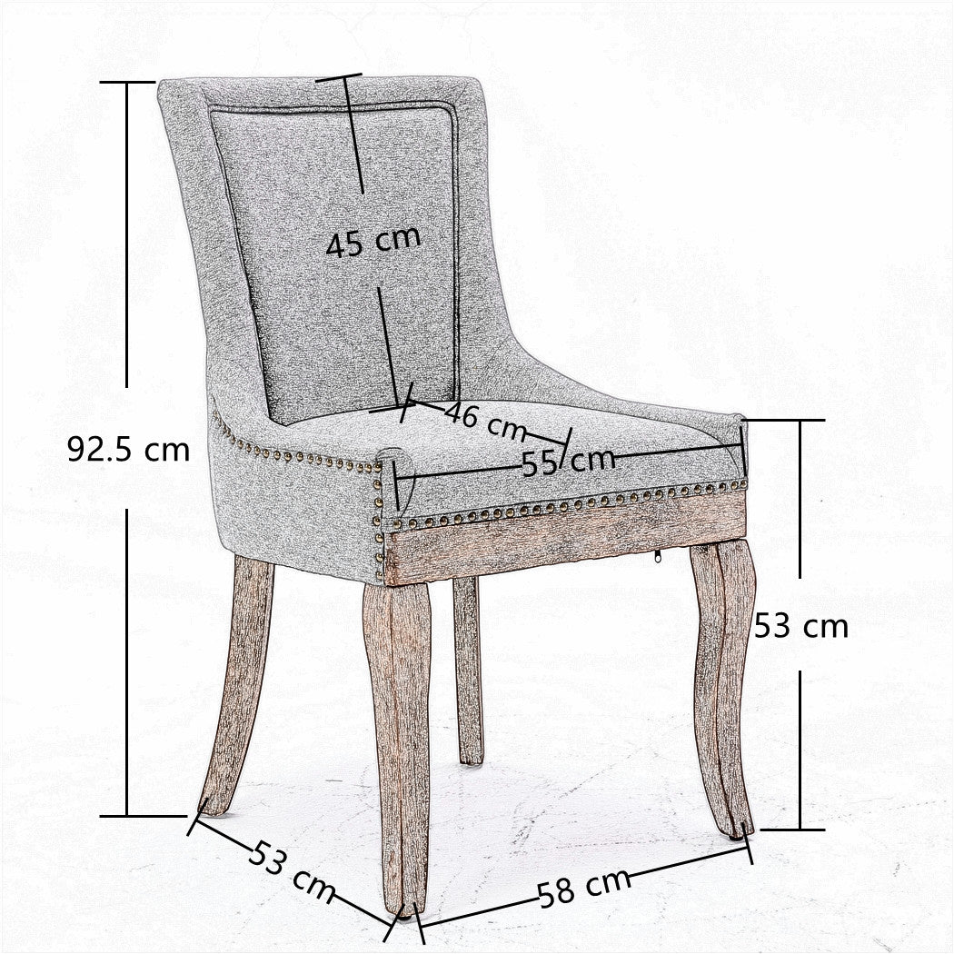 2X Solid Wood Fabric Upholstered Dining Chair Luxury Accent Chairs with Nailhead