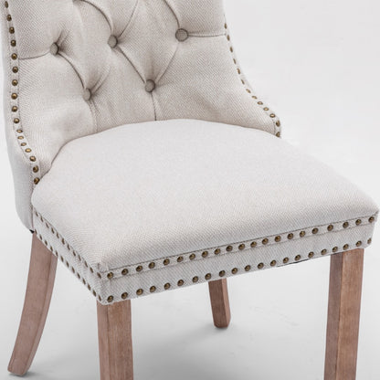 8x AADEN Modern Elegant Button-Tufted Upholstered Fabric with Studs Trim and Wooden legs Dining Side Chair-Beige