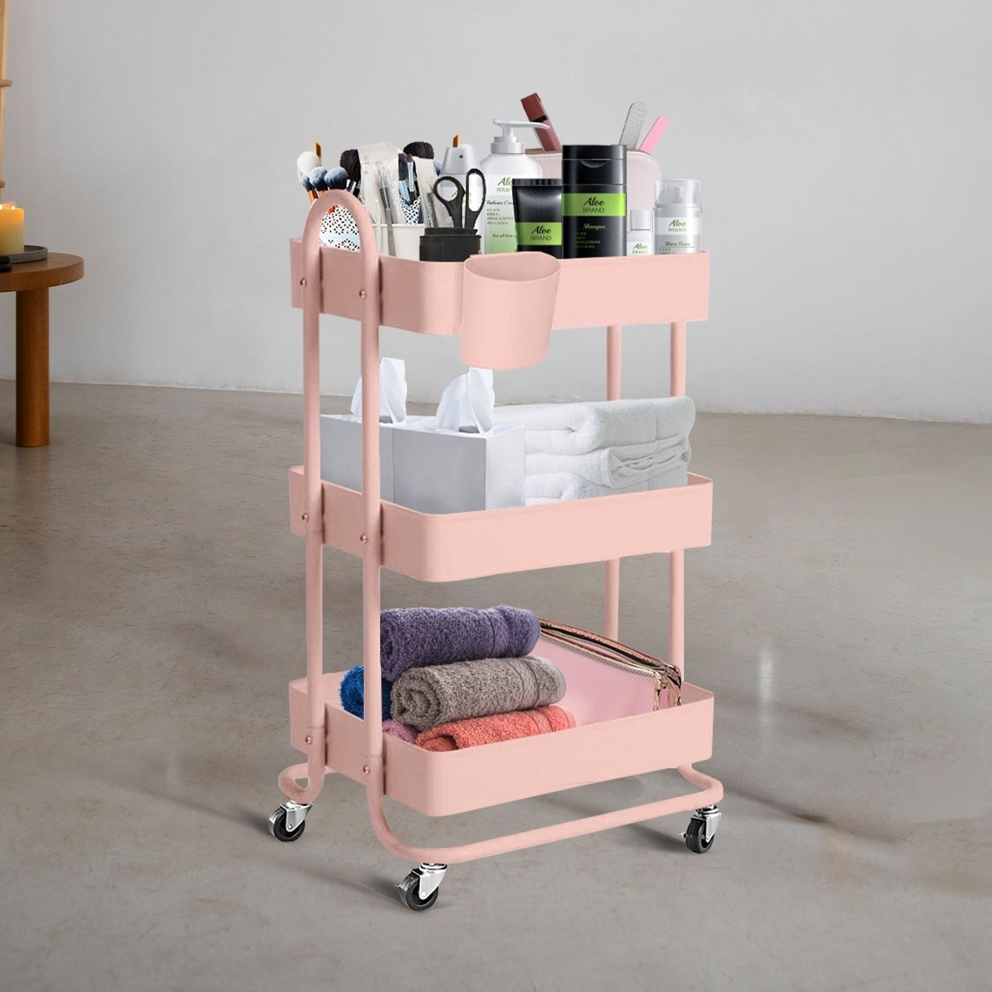 EKKIO Kitchen Trolley Cart 3 Tier (Pink)