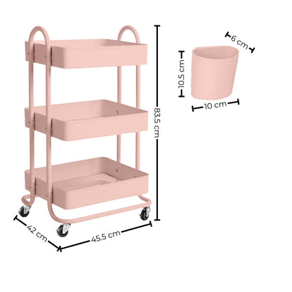 EKKIO Kitchen Trolley Cart 3 Tier (Pink)