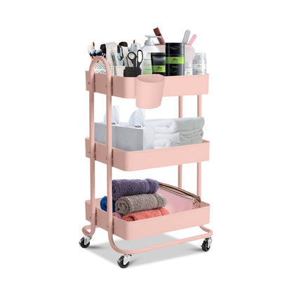 EKKIO Kitchen Trolley Cart 3 Tier (Pink)