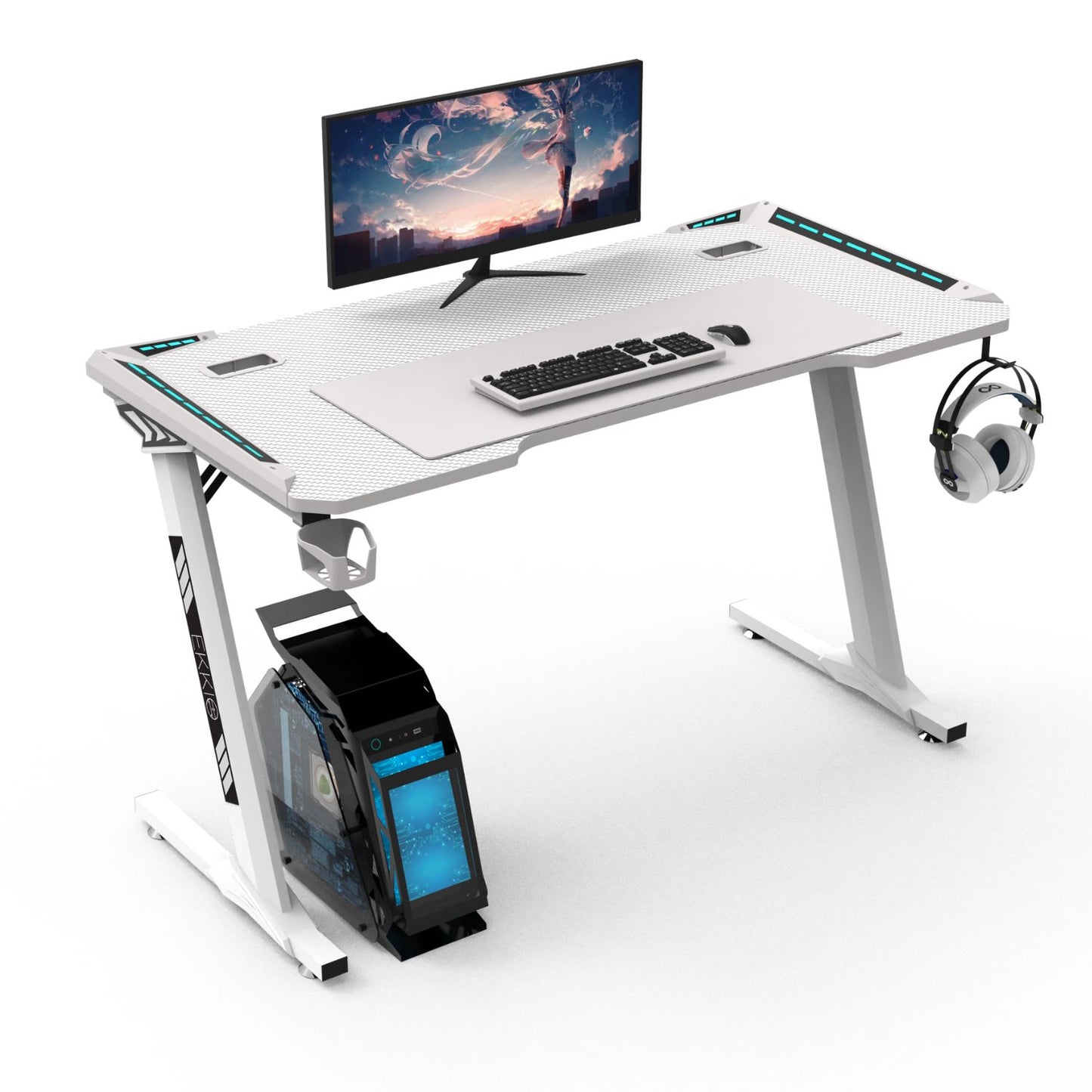 EKKIO RGB Gaming Desk Z Shape White 140cm EK-GD-109-AL