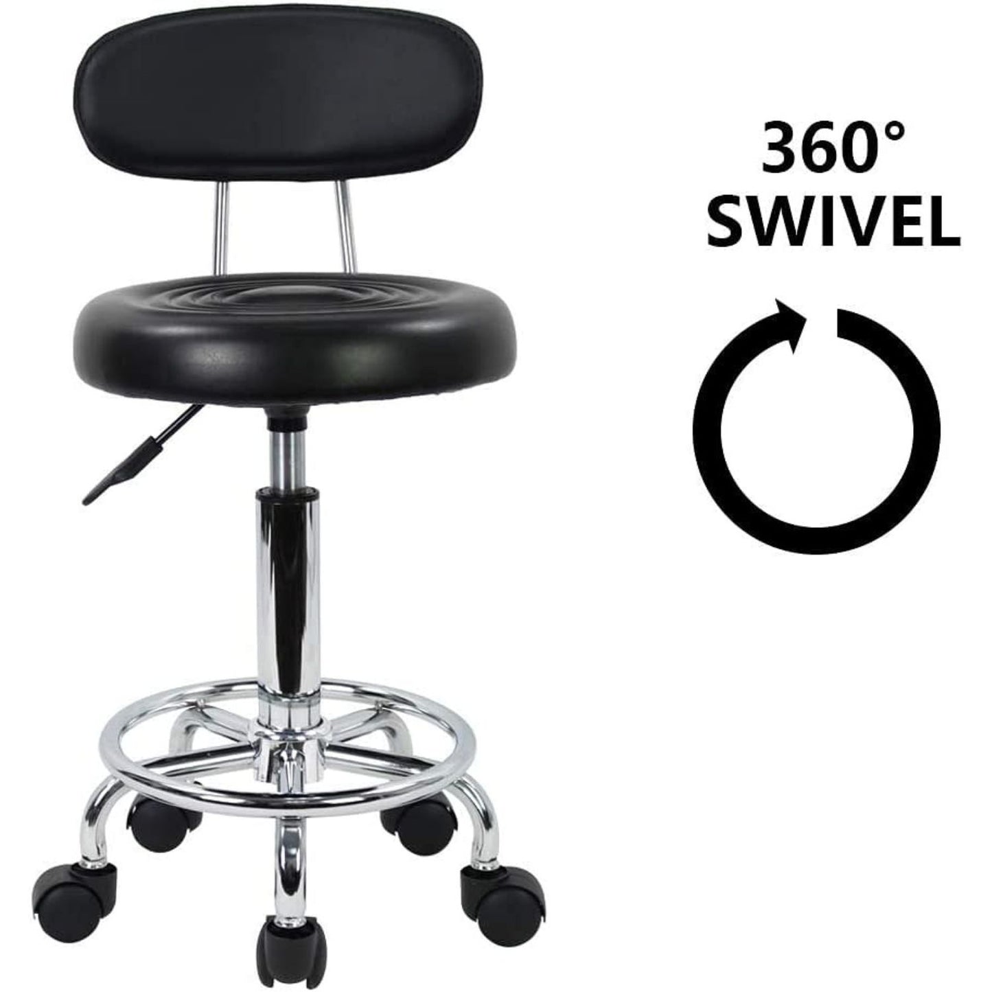 EKKIO Backrest Round Salon Stool with Adjustable Height (Black) EK-SS-101-YB