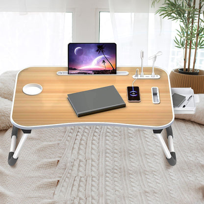 EKKIO Multifunctional Portable Bed Tray Laptop Desk with USB Charge Port (burlywood)