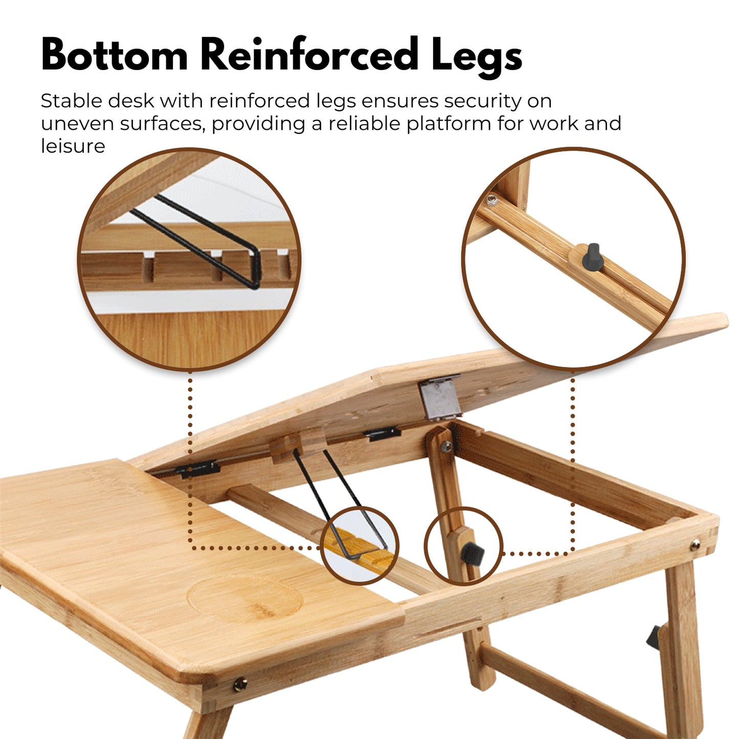 EKKIO Foldable Bamboo Laptop Bed Desk with Handles and Folding Legs EK-LD-100-BB