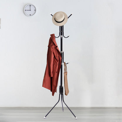 EKKIO 12 Hook Metal Coat Rack Stand with 3-Tier Hat Hanger (Black)EK-CRS-102-GQR