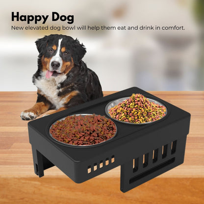 FLOOFI Elevated Raised Pet Feeder with Double Bowl (Black) FI-FD-119-SY