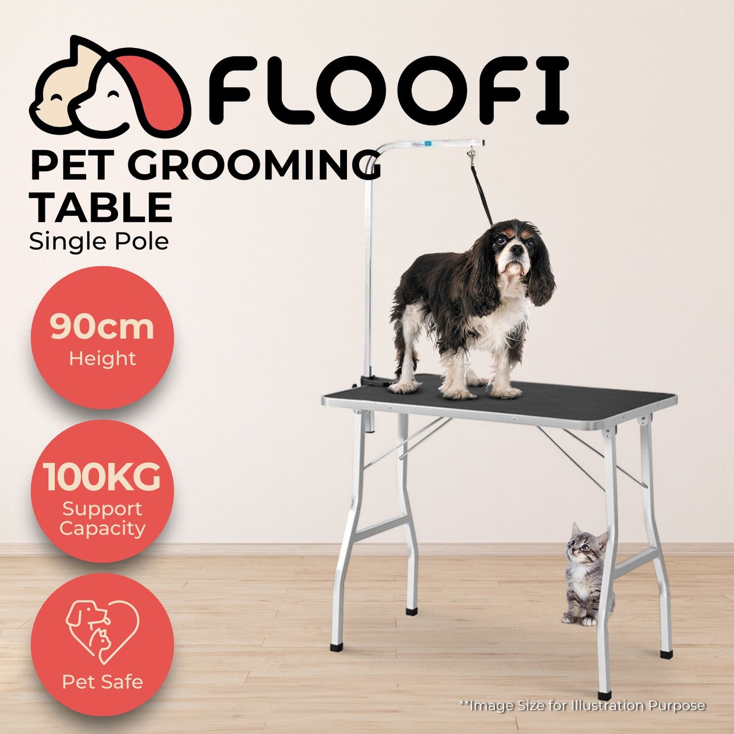 Floofi Pet Grooming Table 90cm Single Pole (Black) FI-GT-100-LZ