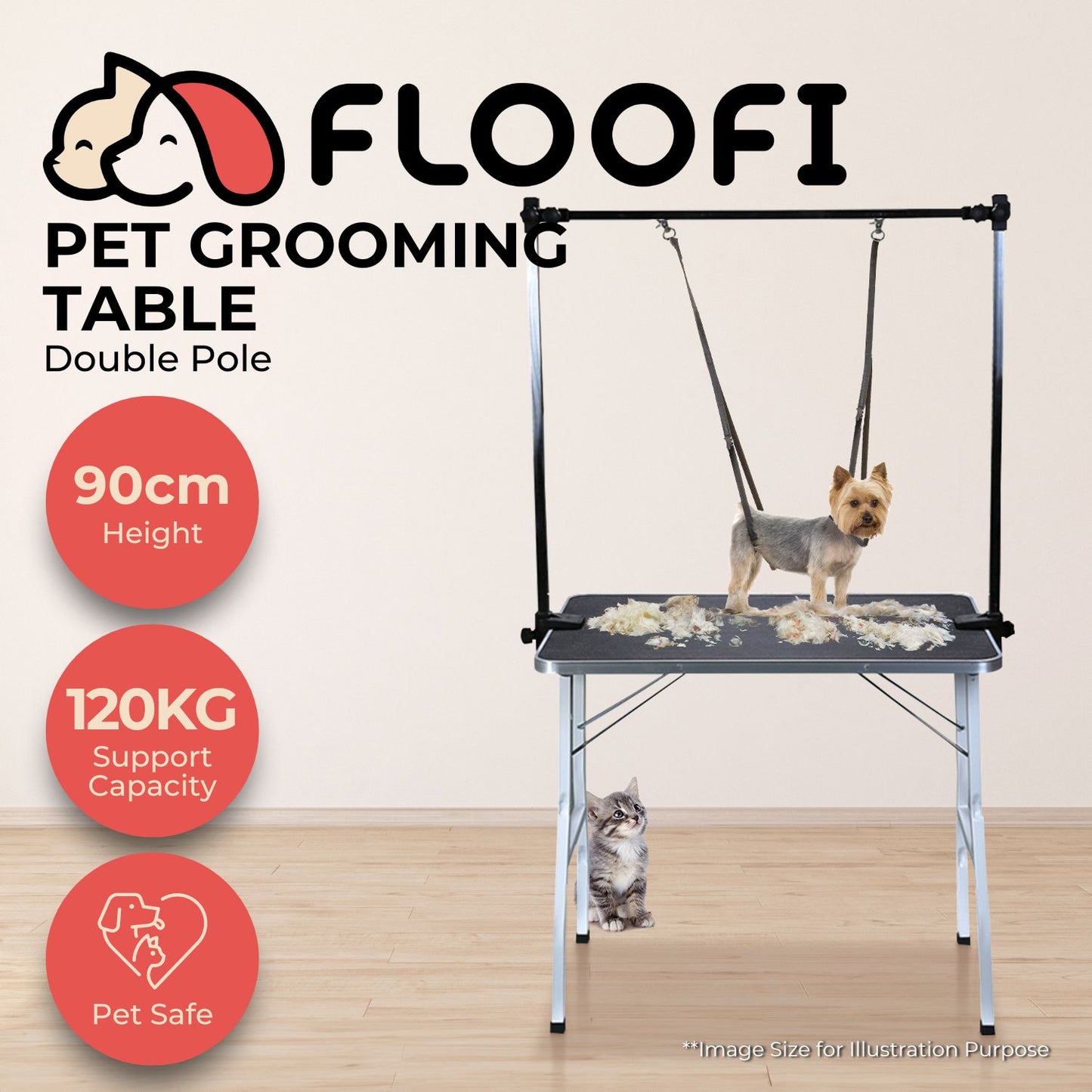 Floofi Pet Grooming Table 90cm Double Pole (Black) FI-GT-102-LZ