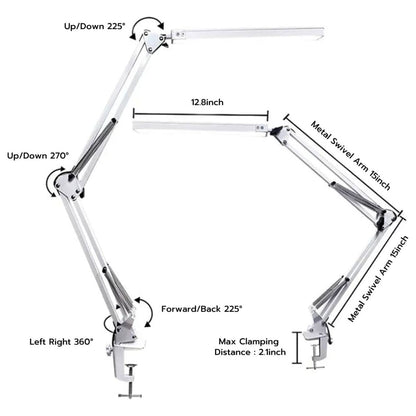 GOMINIMO LED Swing Arm Desk Lamp with Clamp (White) GO-SDL-101-PR